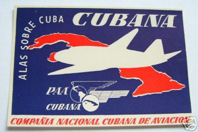 A 1930s baggage label for Pan Am and associated company Cubana .